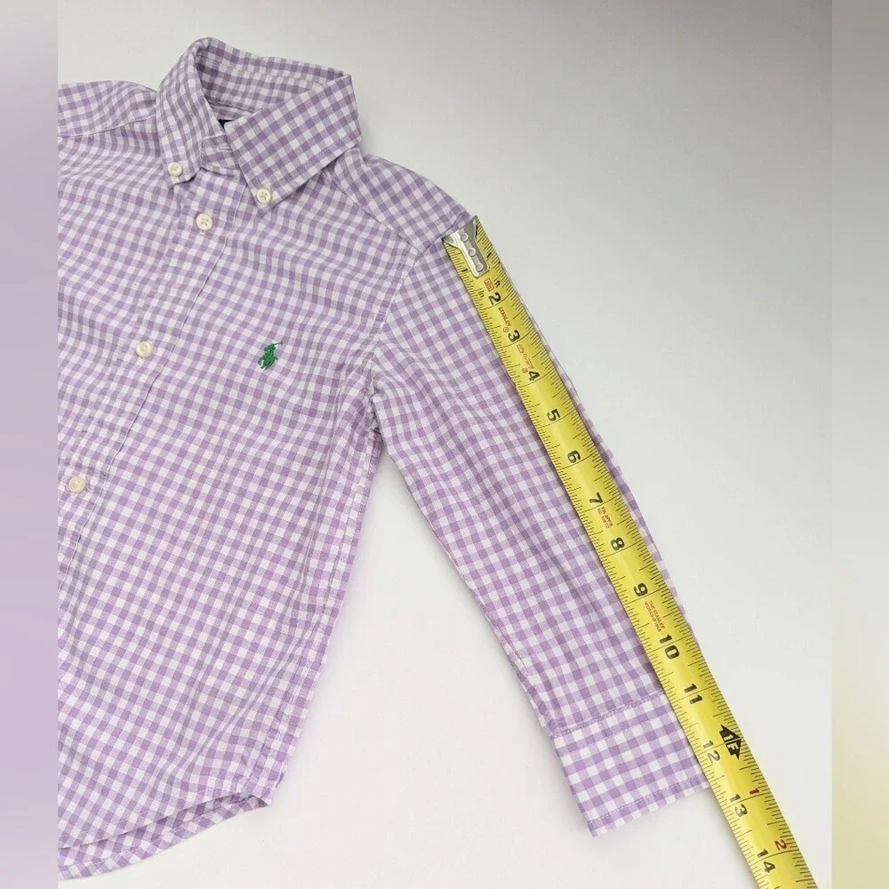 Ralph Lauren Boys' (Size 3/3T) Purple/Lavender & White Gingham Button-Down Shirt